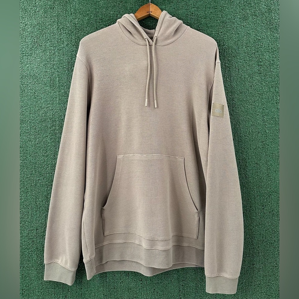 Alo Lounge Waffle Hoodie Taupe Brown Men’s Size Large